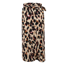 The new 2020 ladies European sexy wild leopard bow bandage leopard grain of tall waist split skirts